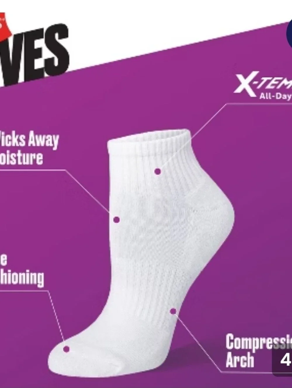 Hanes Moves Premium Women's 6pk Ankle Socks, X-Temp Extended Size 5-9